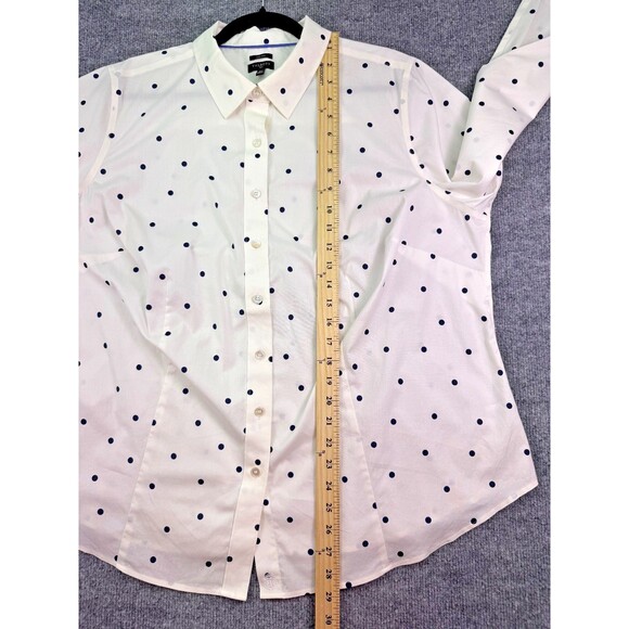 Talbots Plus 18W Non-Iron Button Front Shirt Ivory Navy Polka Dot Long Sleeve - Picture 8 of 11